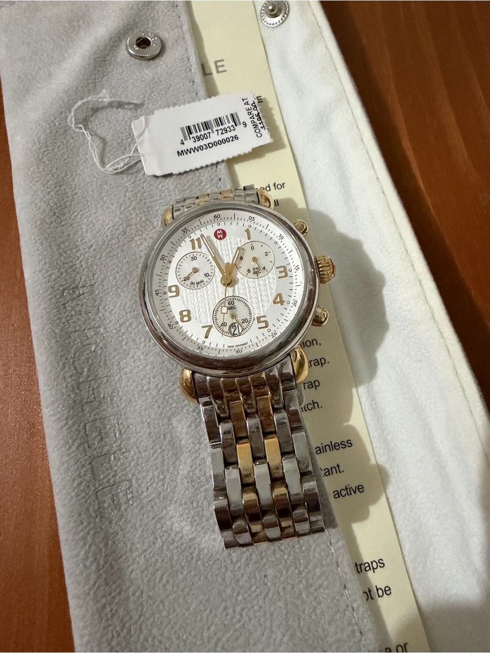Michele Two-Tone Silver and Gold Chronograph Watch - Picture 2 of 7